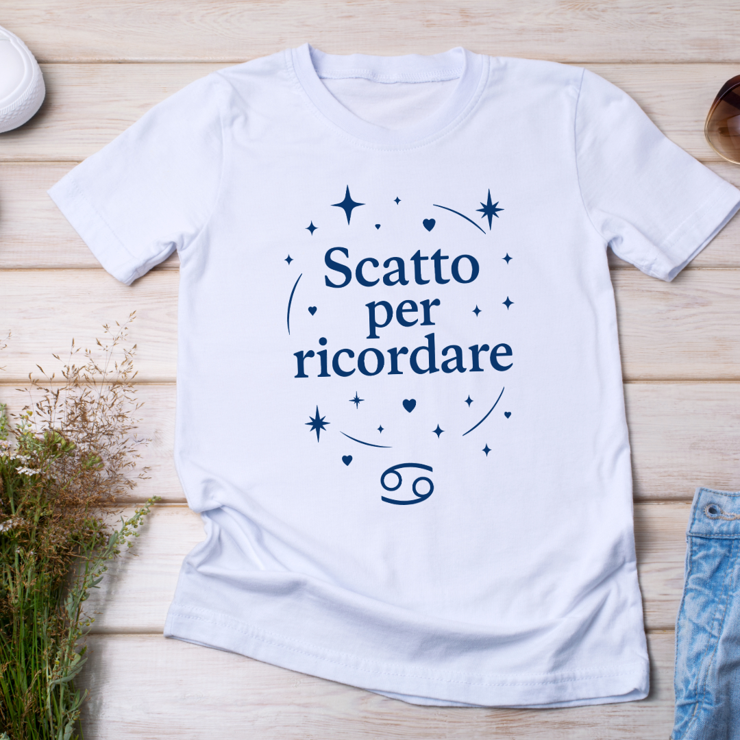 T-shirt maniche corte Collezione Zodiac & Scatta "Cancro - Scatto per ricordare" donna